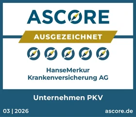 Ascore ausgezeichnet, 5 von 5: HanseMerkur Krankenversicherung AG, Unternehmen PKV, 03/2026