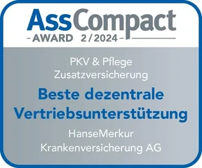 AssCompact Award 2/2024: Beste dezentrale Vertriebsunterstützung, PKV und Pflege Zusatzversicherung, HanseMerkur Krankenversicherung AG